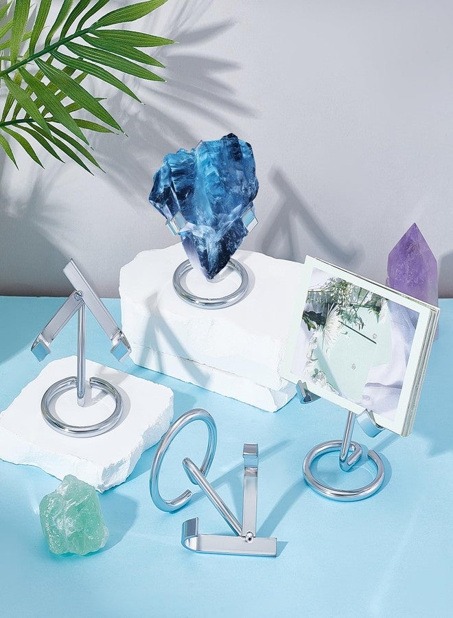 GLASSWINDS 8 Pcs Metal Crystal Display Shelf, Silver Rock Display Stand, Crystal Holder for Mineral Gemstone Agate Fossil Coral or Other Small Collectible, Ideal for Home Shop Museum or Office Use - Image 5